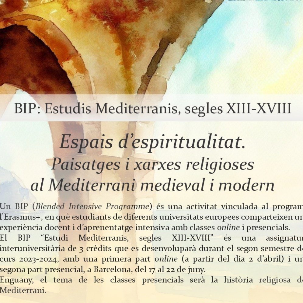 summerschoolmed's tweet photo. 📢 Informació per als estudiants dels graus d'Història i Història de l'Art de la UB: aquest divendres 1 de setembre, a les 12.30h, hi haurà una sessió informativa de la nova assignatura "BIP: Estudis Mediterranis, segles XIII-XVIII", coordinada per @MedievalUB
 i @ModernaUB.
🧵 https://t.co/su0on03wWp
