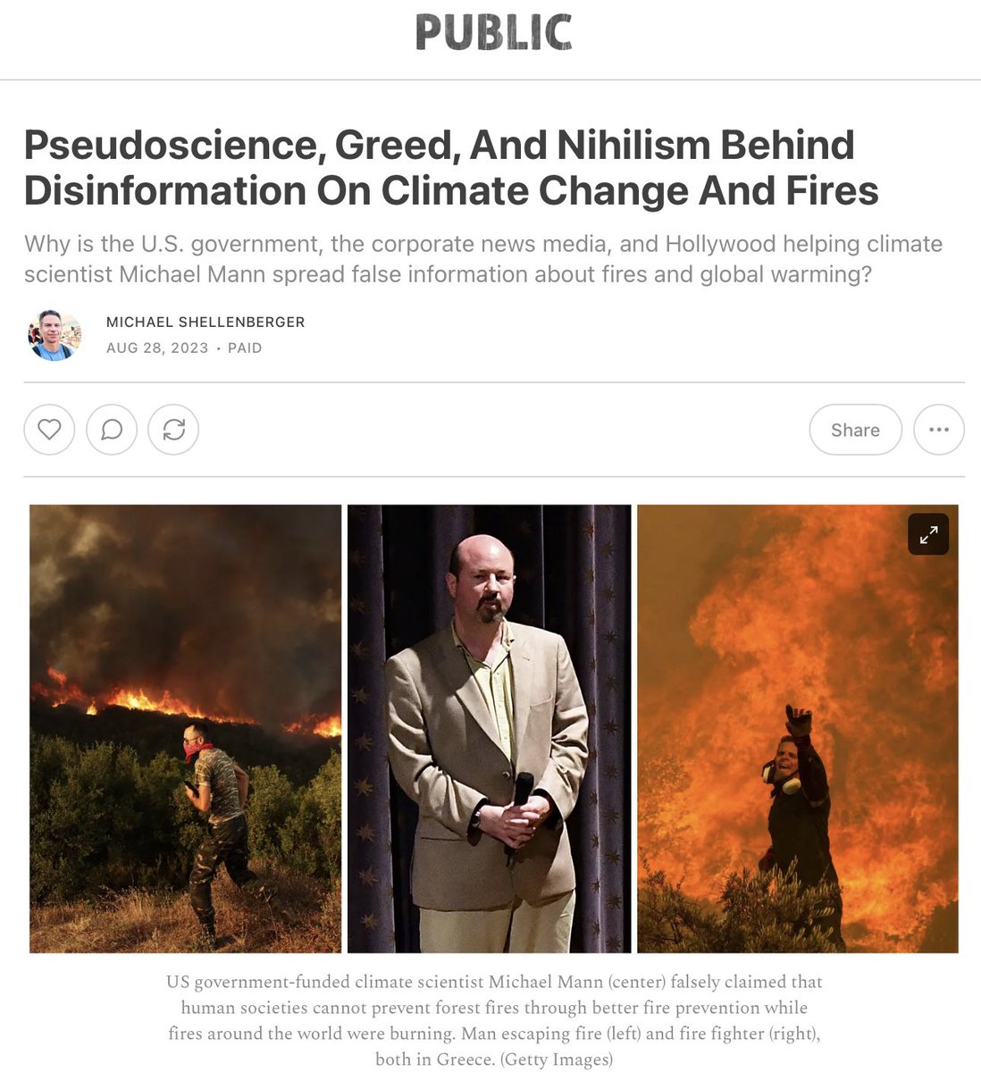 Politicians, scientists, and the media claim climate change is causing forest fires, but it's not. Arson, lack of forest management, and bad fire response are. The reason they blame climate change is because they're power-mad, greedy, and in the grip of an anti-human religion.