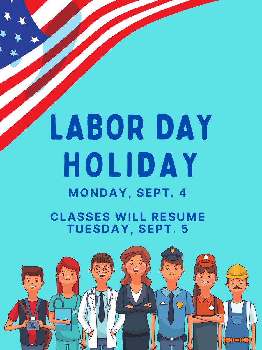 DVISD_OC's tweet photo. 📢Save the Date!
✏️District Holiday-No School
🗓️Monday, Sept. 4
🚍Classes Resume Tuesday, Sept. 5 https://t.co/azjfswqgFy