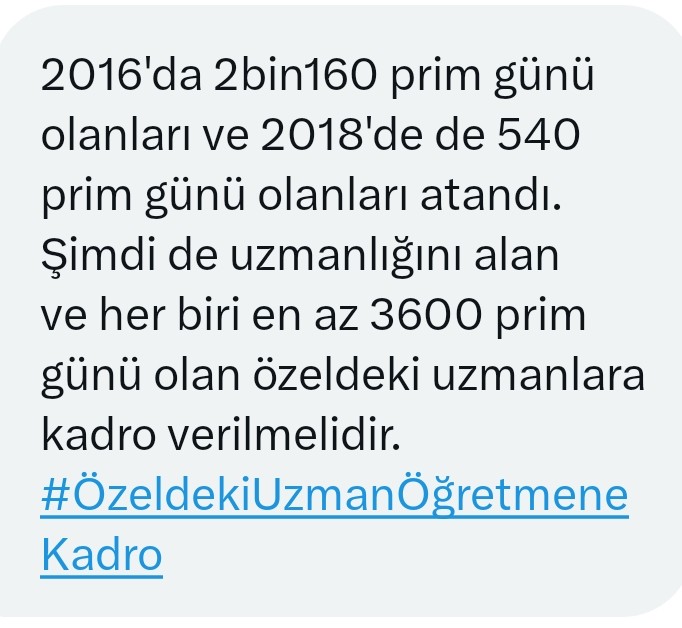 <a href="/Yusuf__Tekin/">Yusuf Tekin</a> Özeldeki uzman öğretmenlerin hali ne olacak? Hala maddi manevi kayıptalar. #ÖzeldekiUzmanÖğretmeneKadro verilsin, yüzler gülsün. 10 bin 453 uzman öğretmen çarpı 4 mutluluk demek. 😊😊Sizce de sıra gelmedi mi? 🌼🌼🌼
