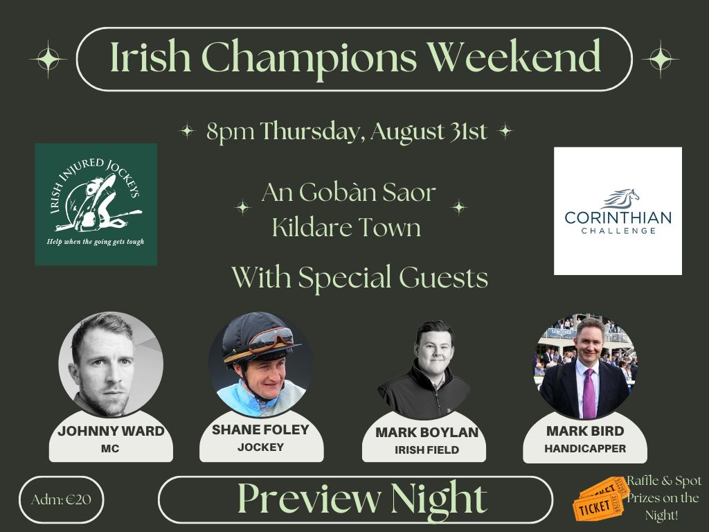 Please come and support a great cause this Thursday night. Make sure to be early as the first 30 people in the door will receive two ticket for the curragh on champions weekend.