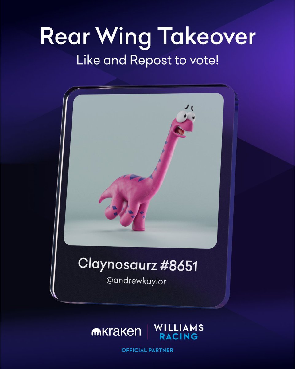 Rally for @andrewkaylor and @Claynosaurz in the #RearWingTakeover contest! 🎉 🗳️ Every like and repost counts as a vote. Join the race to victory and help them win by showing your support 🤝 🏆 Voting ends 11:59 PM EST on Aug 31st. Good luck! @WilliamsRacing