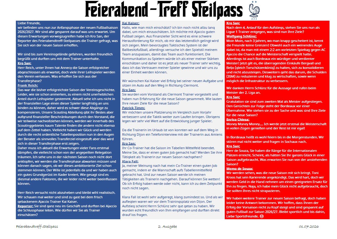 Frisch gedruckt!! 
Die neue Ausgabe von unserem  Sportblatt des Multiplayer Saves 🥐 🥖 🇫🇷