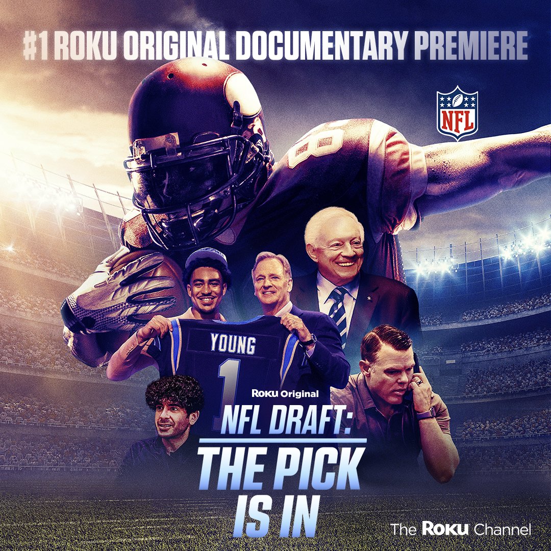TheRokuChannel's tweet photo. Thanks to the fans, NFL Draft: The Pick Is In reached the most viewers over the weekend than any other Roku Original documentary premiere. 

Another win: We’re teaming up with @Skydance Sports and @NFLFilms to follow the 2024 @NFL Draft. #NFLPickIsIn https://t.co/ZF88tFQuOq