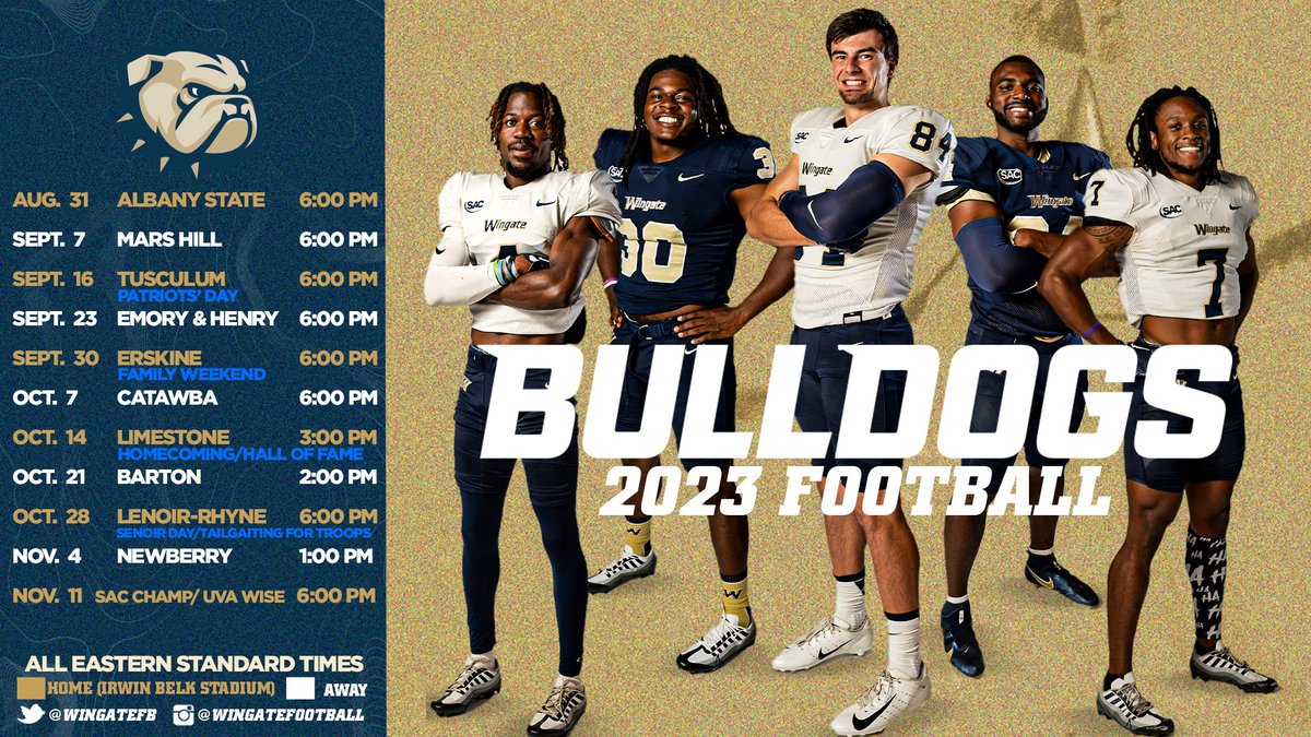 GAME WEEK FOR #WINgate !! Coming off a program-record 11 wins & the 1st-ever trip to the national quarterfinals, #21 @WingateFb opens the 2023 season at home this Thursday! Season Outlook | shorturl.at/dfBFY #OneDog
