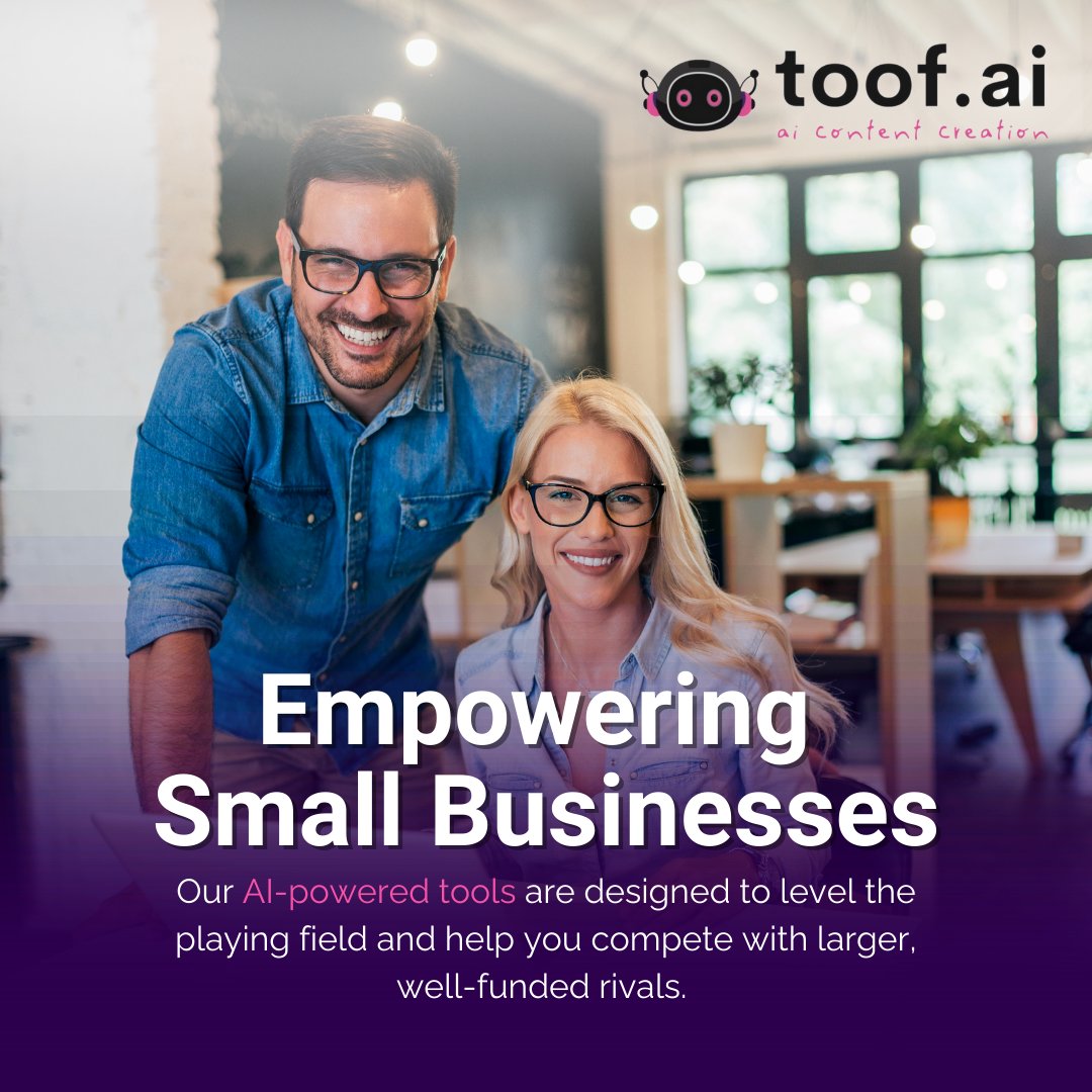 hellotoofai's tweet photo. No need to feel overshadowed by industry giants. Our AI-powered tools give YOU the edge to compete fiercely. Let's bridge the gap and make your business shine as bright as the big players! 

#SmallBusinessPower #AIForBusiness #ToofAI  #CompeteConfidently #BusinessGrowth https://t.co/fH49H3kbEq
