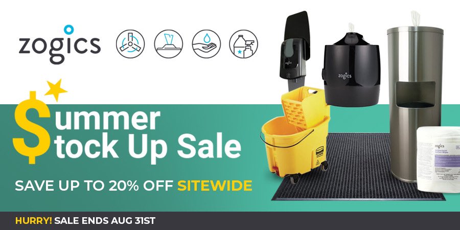 zogics's tweet photo. Fill your cleaning closet for less! Save up to 20% during our Summer Stock Up Sale. Save on cleaning wipes, bulk bath &amp; body care, cleaning tools and much more.
Shop now: https://t.co/cheJUpVoIs https://t.co/f2FuJJgnri
