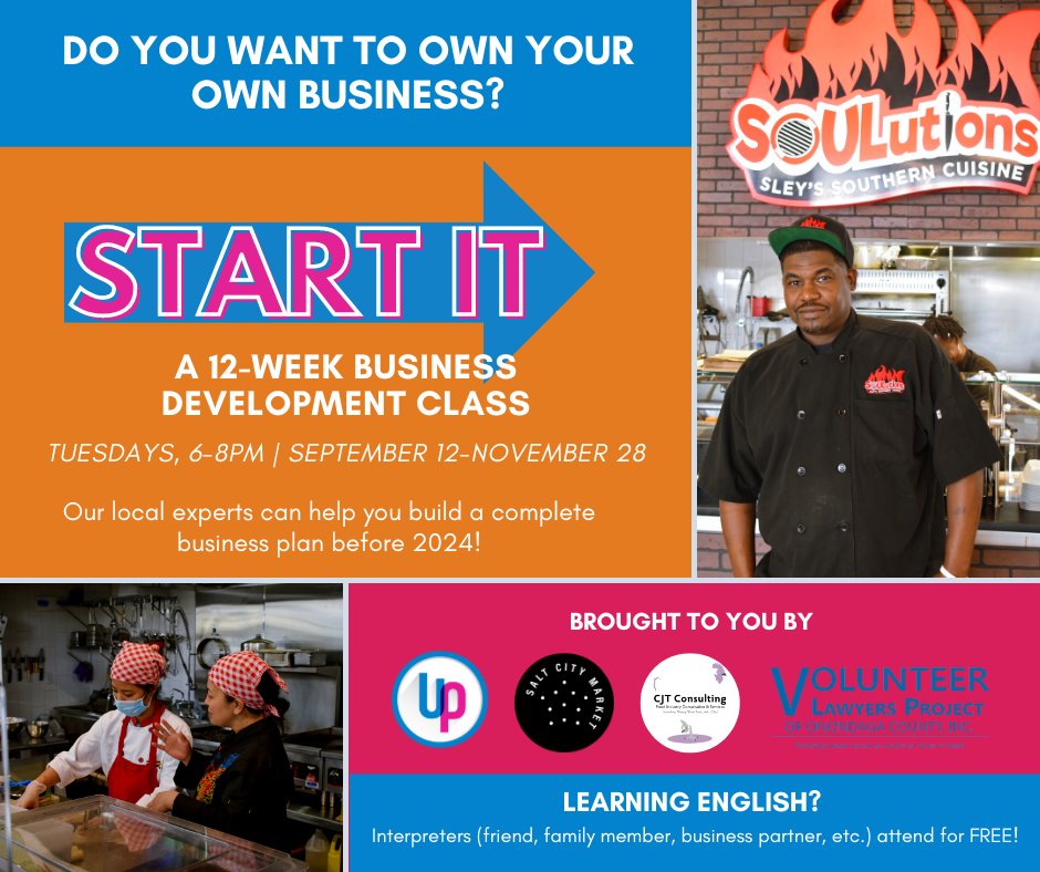 CenterState CEO's Up Start program is holding its fall Start It for Food Businesses. Delivered in close collaboration with the Syracuse Urban Partnership and <a href="/saltcitymarket/">Salt City Market</a>, it’s the only business course in Syracuse designed exclusively for food startups: bit.ly/StartItFall23