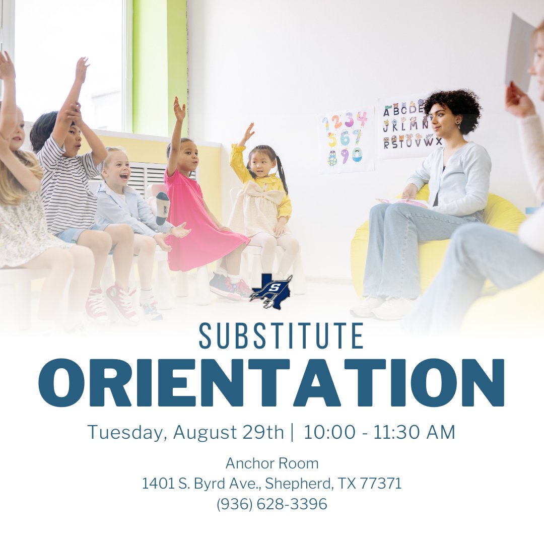 Tomorrow's the day! We are hosting our second substitute orientation in the Anchor Room, 10-11:30 AM. See you there!

¡Mañana es el día! Estamos organizando nuestra segunda orientación sustituta en la Sala de Anclaje, 10-11:30 AM. ¡Nos vemos allí!