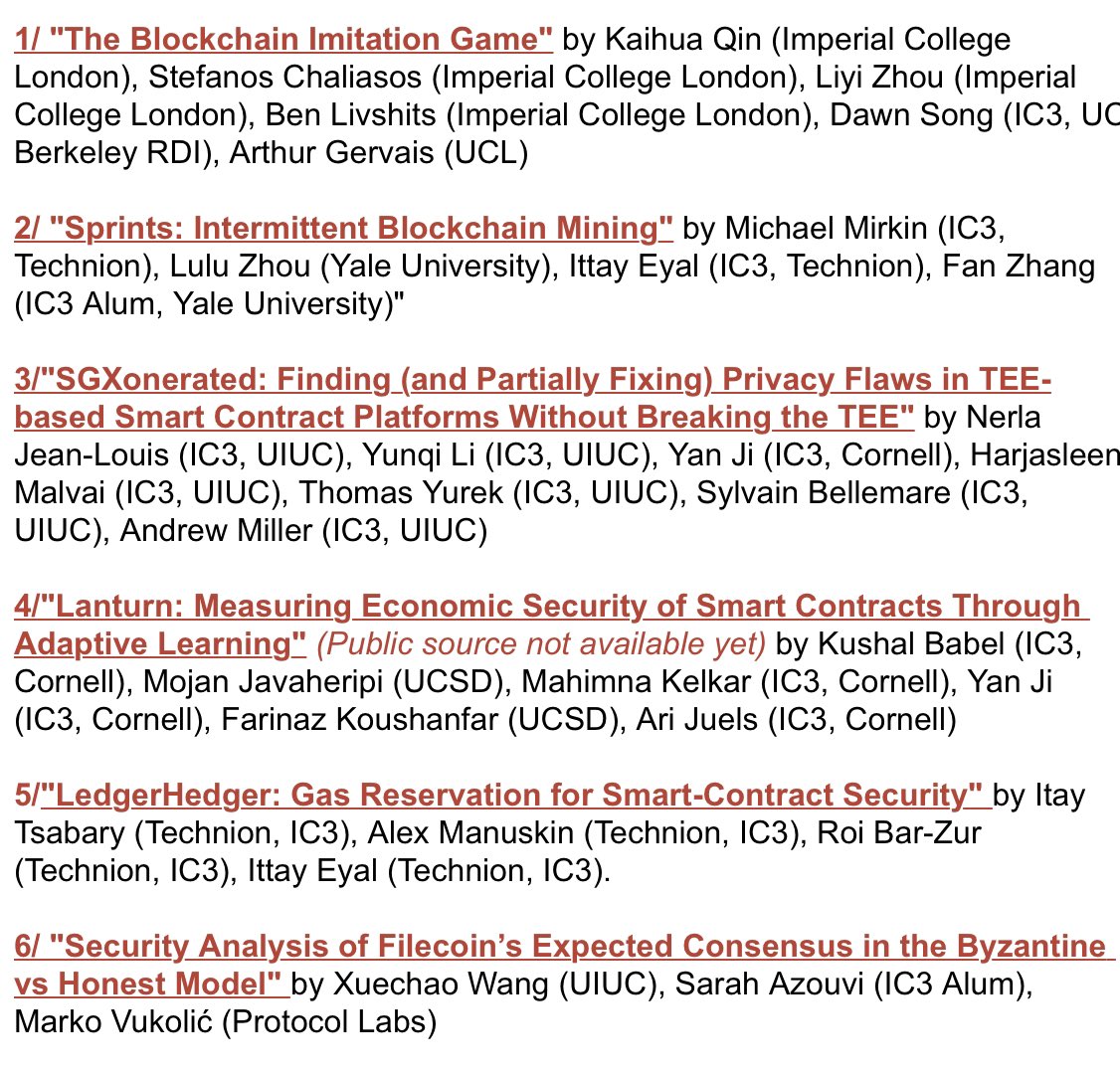 IC3 (@initc3org) on Twitter photo The Science of Blockchain Conference (SBC) 2023 happening now at Stanford! Don’t miss the IC3 talks below and learn the latest #blockchain advancements with us! Visit cbr.stanford.edu/sbc23/ to see schedules and stream talks! Proudly co-organized with <a href="/CBRStanford/">The Stanford Center for Blockchain Research</a> <a href="/BerkeleyRDI/">UC Berkeley RDI</a>🎉 The Science of Blockchain Conference (SBC) 2023 happening now at Stanford! Don’t miss the IC3 talks below and learn the latest #blockchain advancements with us! Visit cbr.stanford.edu/sbc23/ to see schedules and stream talks! Proudly co-organized with <a href="/CBRStanford/">The Stanford Center for Blockchain Research</a> <a href="/BerkeleyRDI/">UC Berkeley RDI</a>🎉