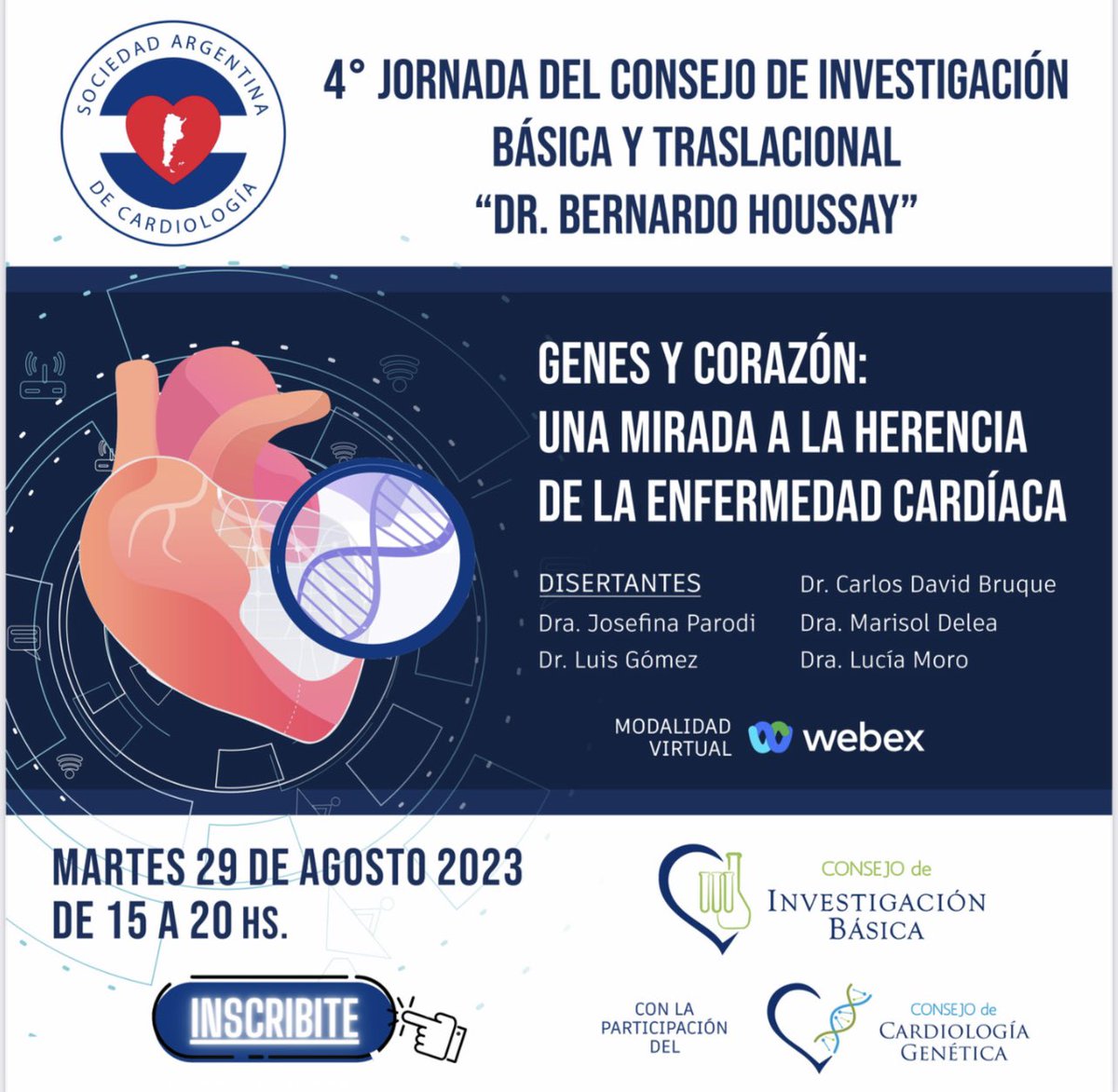 <a href="/cardiogenSAC/">Consejo de cardiología genética de la <a href="/SAC_54/">Sociedad Argentina de Cardiología</a></a> <a href="/mariofitzm/">Dr. Mario Fitz Maurice</a> <a href="/SAC_54/">Sociedad Argentina de Cardiología</a> <a href="/guerchicoff/">Marianna Guerchicoff</a> <a href="/luisgomez/">Luis 🏳️‍🌈</a> <a href="/GiselaStreiten1/">Gisela Streitenberger</a> <a href="/_RoBlanco/">Rocío Blanco, MD 🇦🇷</a> <a href="/trijuanmv/">Juan Manuel Vergara EP</a> <a href="/f_cardiologica/">FCA</a> En contexto de la Semana de Lucha contra MS, mañana 16 hs estaré disertando sobre “Aspectos clínicos de la muerte súbita vinculados a la genética” en la jornada del consejo de investigación @SAC_54 
TODOS INVITADOS 👇#cardiogenetica