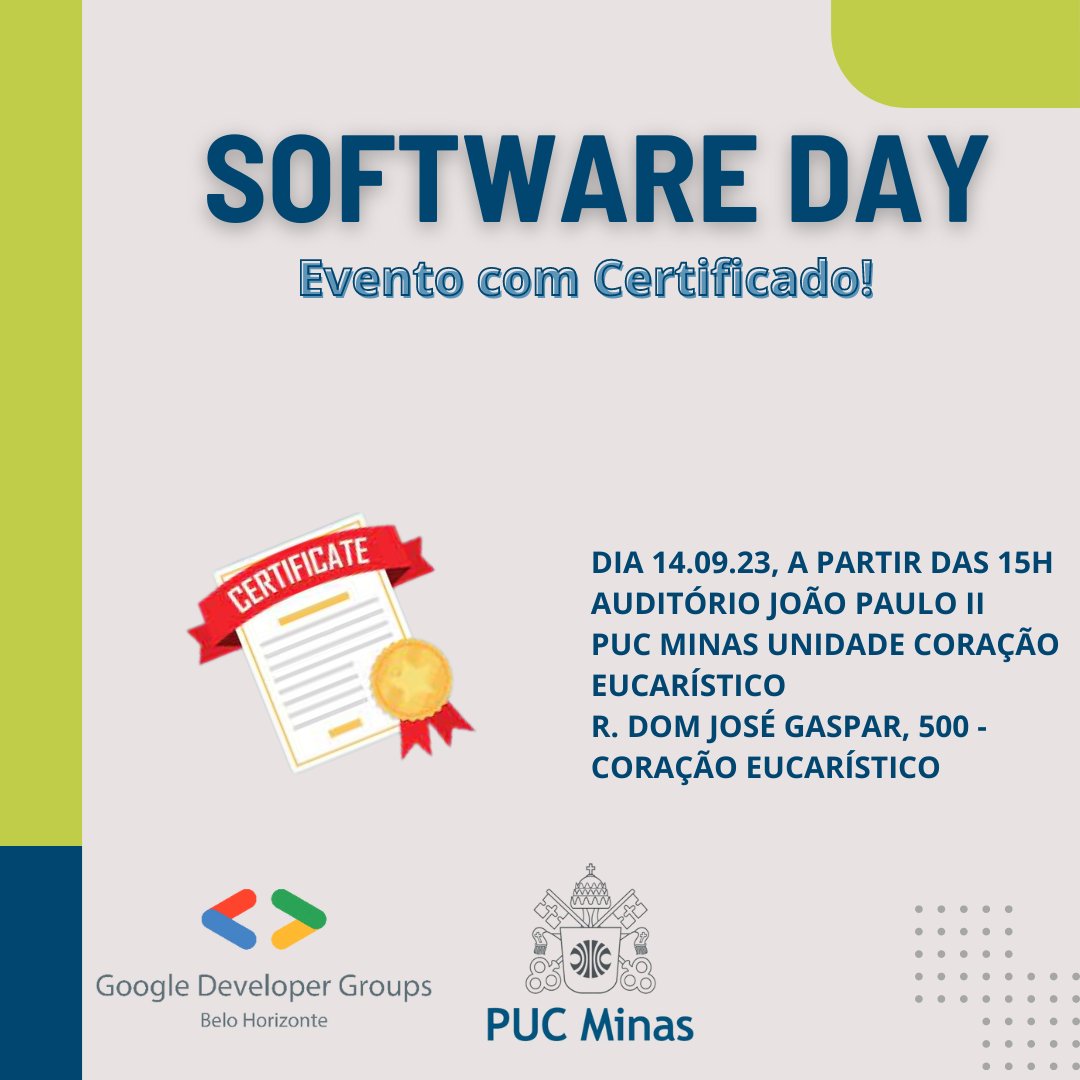 gdg_bh's tweet photo. Sabemos o quão valioso é enriquecer seu currículo e horas acadêmicas, e estamos empolgados em oferecer a oportunidade de receber um certificado por participar desse evento incrível.
🎟️ Garanta seu ingresso agora: https://t.co/TAx9j17za2
#SoftwareDay #gdg #gdgbh https://t.co/zLBFxeSim7