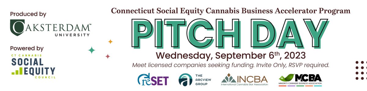 Join licensed CT Entrepreneurs seeking Funding at this Connecticut Cannabis Business Showcase event:
- Wed., Sept. 6th�
- @norwalkinn - 99 East Avenue Norwalk, CT 06851

PITCH DAY Invite Only 9-12 pm ET / Open to the public 12-5 pm ET

Get Tickets: bit.ly/ctequity-sept2…