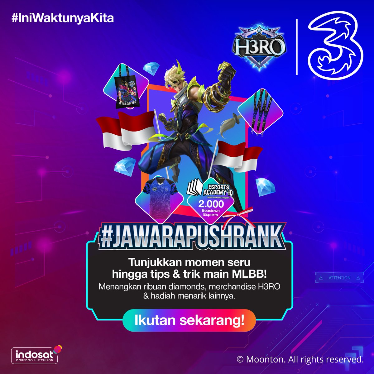 #IniWaktunyaKita tunjukkan momen seru mabar MLBB bareng temen-temen dan dapatkan hadiah menarik!

Menangkan ribuan diamonds, merchandise #H3RO dan hadiah menarik lainnya. Klik bimaplus.tri.co.id/JawaraPushRank… untuk info lengkapnya.
