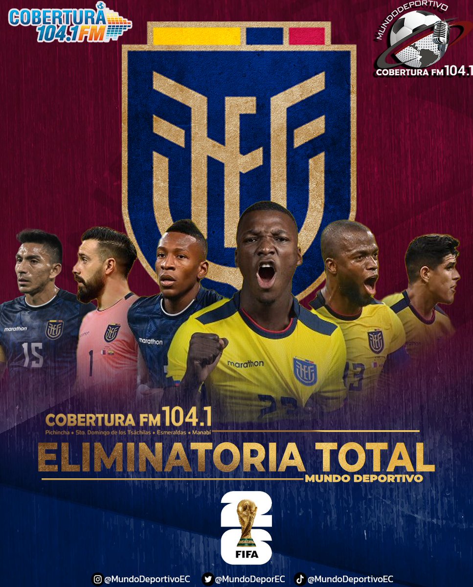 MundoDeporEC's tweet photo. 🇪🇨| Radio Cobertura https://t.co/xSxTeSunZq con el equipo @MundoDeporEC acompañará a #LaTri una vez más, tras adquirir los derechos de las Eliminatorias al Mundial 2026 como ayer, como hoy y como siempre, escucha al Ecuador, pero escúchalo bien, con los amos del gol y la jugada⚽ https://t.co/7rM9DPnVxO
