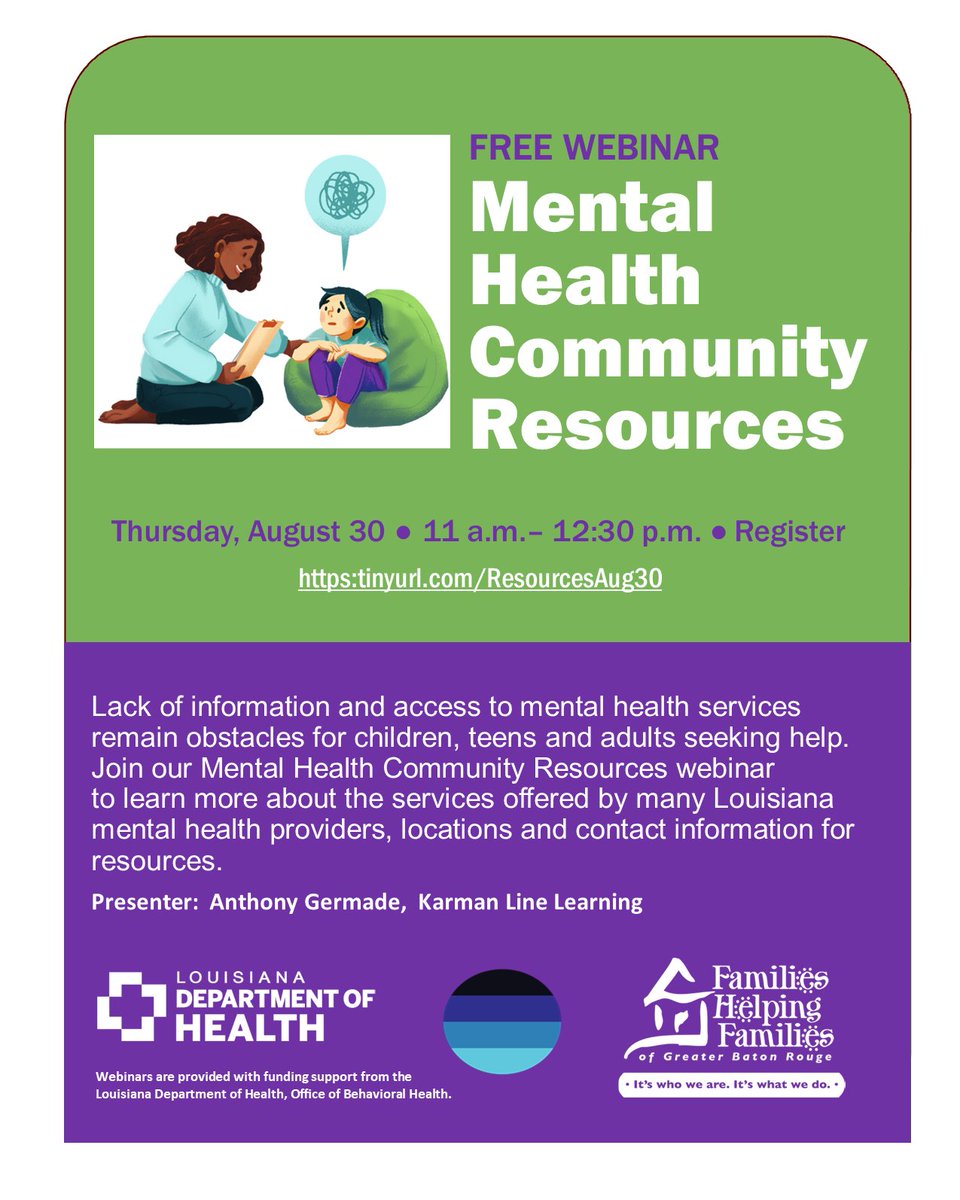 REMINDER: Don't miss our next Webinar 🗓WED, Aug 30 🕚11am 
#MentalHealth Community #Resources 👉 tinyurl.com/ResourcesAug30