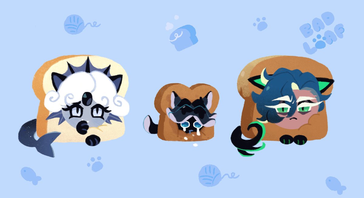 Bread flavored with fish, squid and... abyss?  (and cats) 

#cookierunkingdom #cookierun #cookierunovenbreak #squidinkcookie #blackpearlcookie #AbyssMonarchCookie