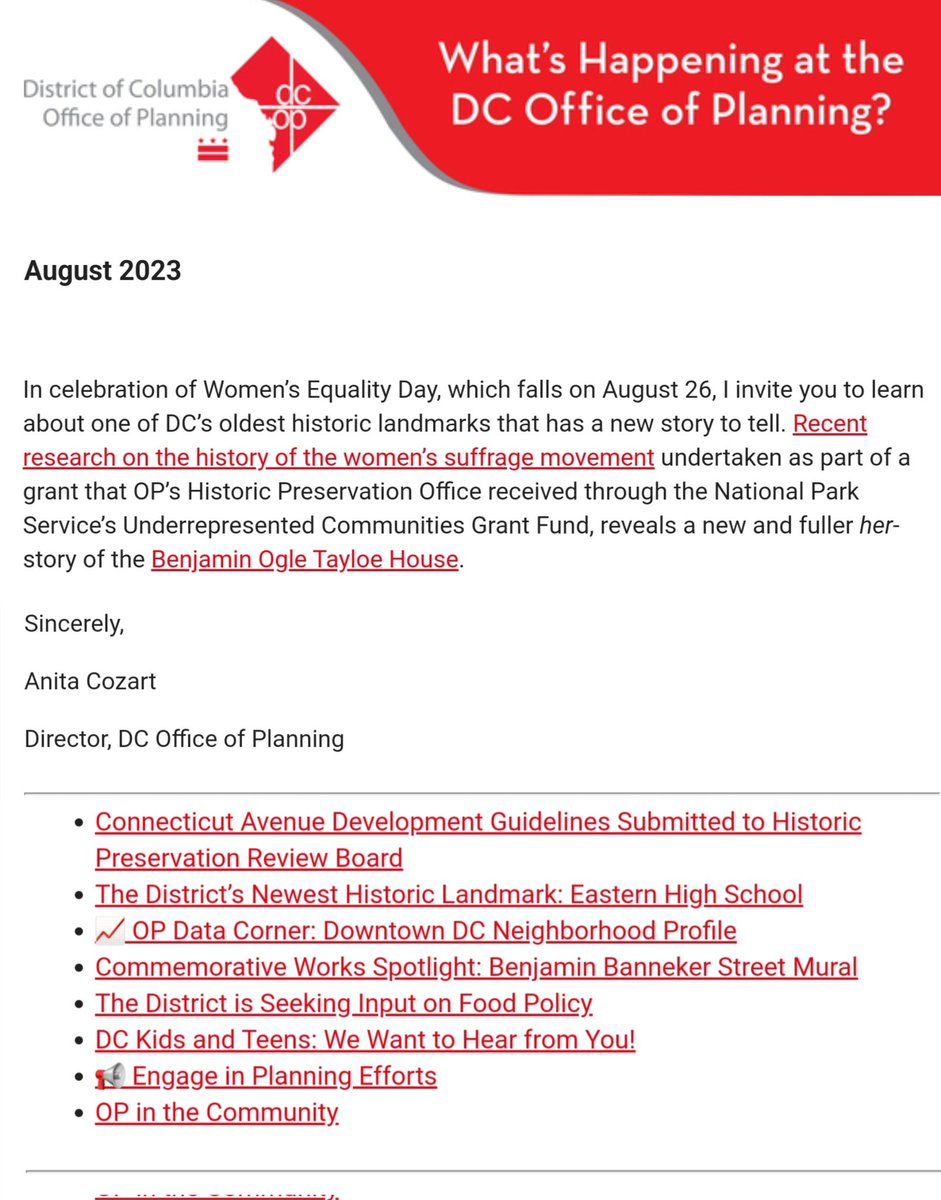ICYMI: Check out our latest newsletter featuring local history related to the women's suffrage movement, a neighborhood  profile of Downtown DC, upcoming events, and more!  ➡️ planning.dc.gov/newsletter-aug…