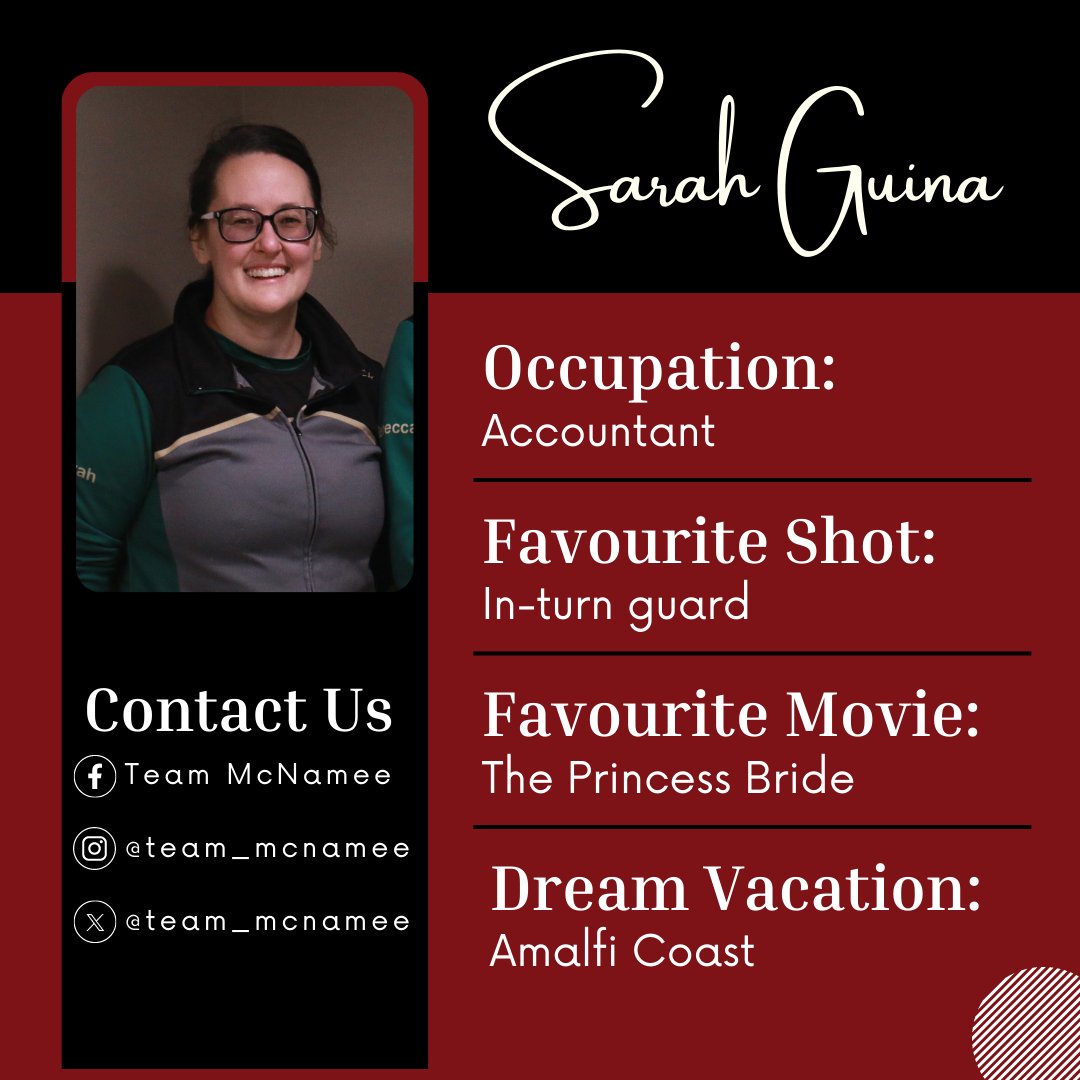 team_mcnamee's tweet photo. We're getting ready for the start of the season and kicking it off with a meet the team series!

First up is our lead and vice-skip, Sarah Guina! https://t.co/PW3mvg5t6e