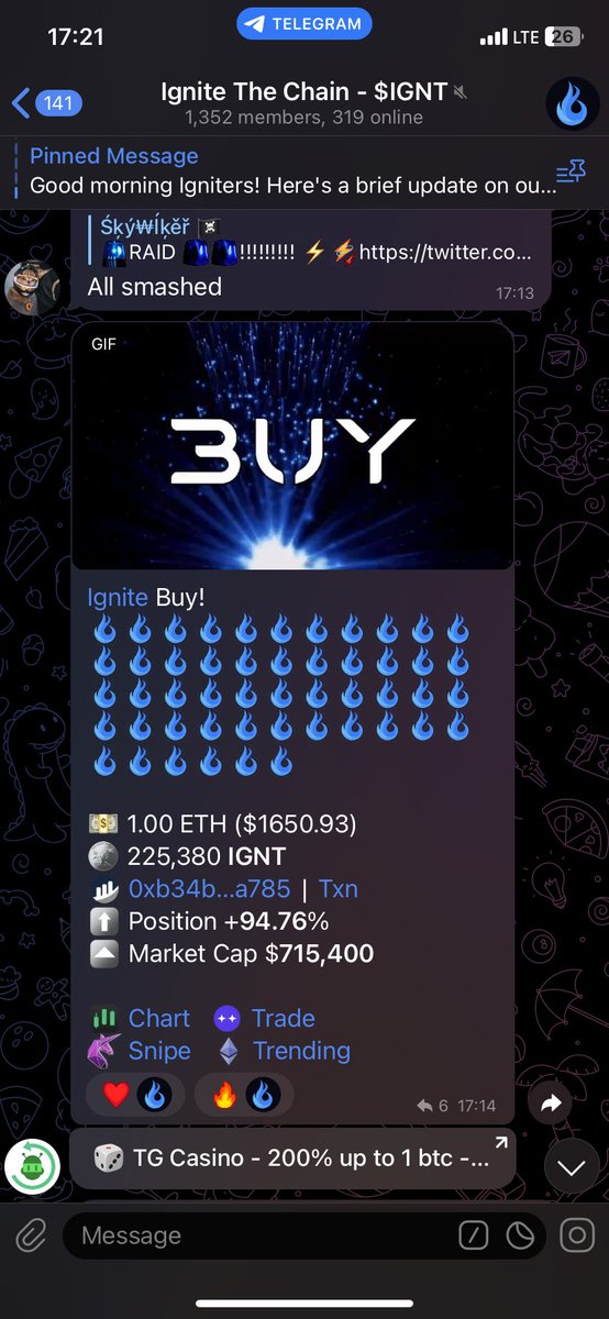 <a href="/yourcryptodj/">Your Crypto DJ</a> With $IGNT DynamicSale one unlocks the potential of controlled pre-sales. Active trading dynamics, with no initial LP, and controlled price discovery. Come check it out 🔥🚀😎
Chart- dynamic.ignitethechain.com/ethereum/chart

TG:t.me/IgniteTheChain