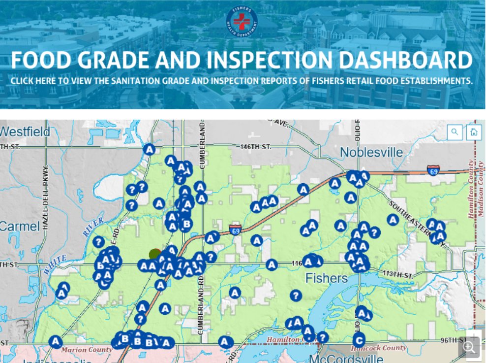 FishersIN's tweet photo. JUST ANNOUNCED: @fishershealth launches Retail Food Inspection Grading System for #FishersIN restaurants. As a result of inspections, restaurants receive a letter grade based on 100-point scale. Grades are available on an interactive dashboard at https://t.co/fIZuPec9gO. Beginning in Sept. grades will be posted on exterior doors of all Fishers restaurants. Learn more: https://t.co/WJ4uxN0WjW
