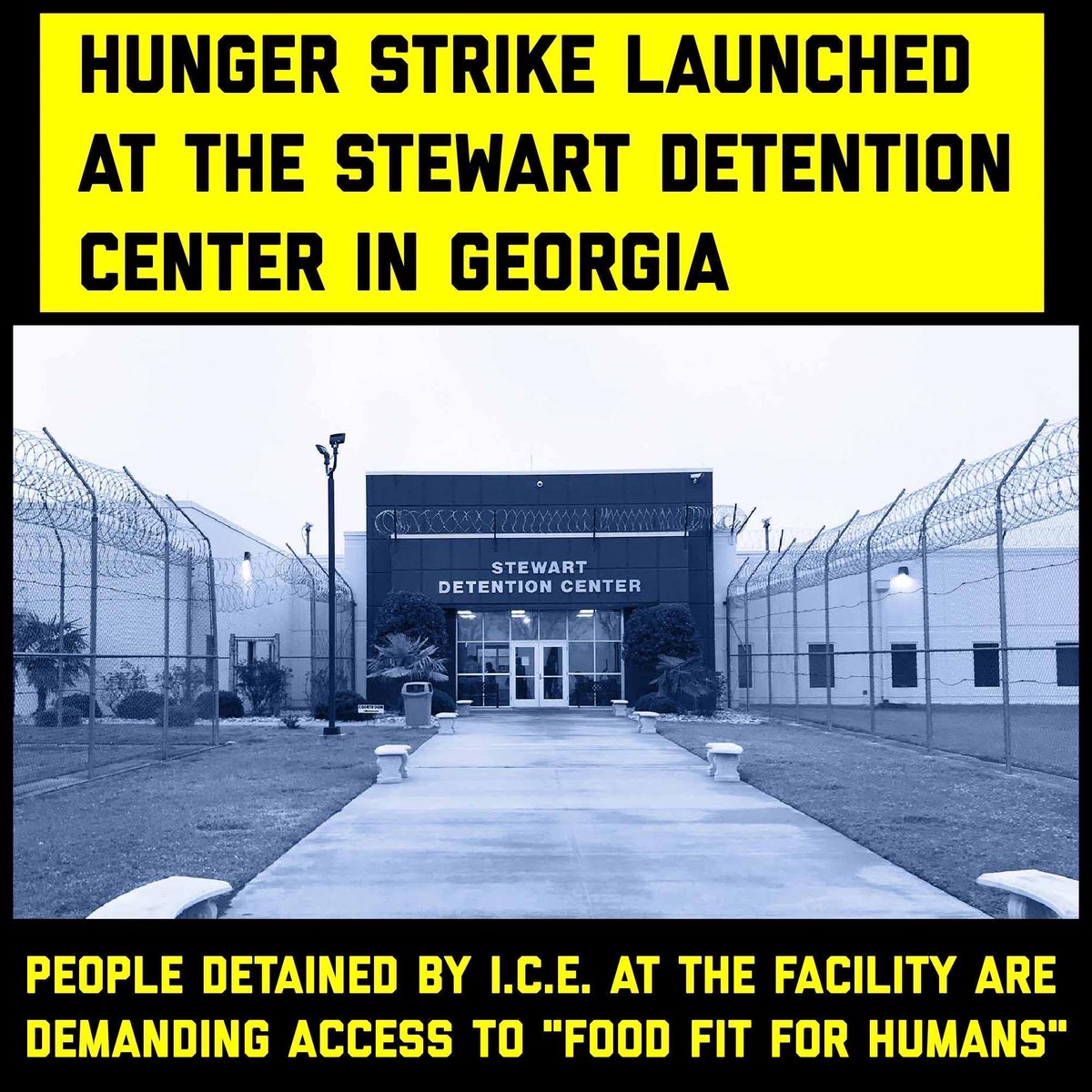 shutdownfipc's tweet photo. Call Stewart Detention Center today and demand safe food now!
Detainees at Stewart are on hunger strike. They are demanding healthy, safe food and no retaliation for their protest. https://t.co/b92eFgYjzy