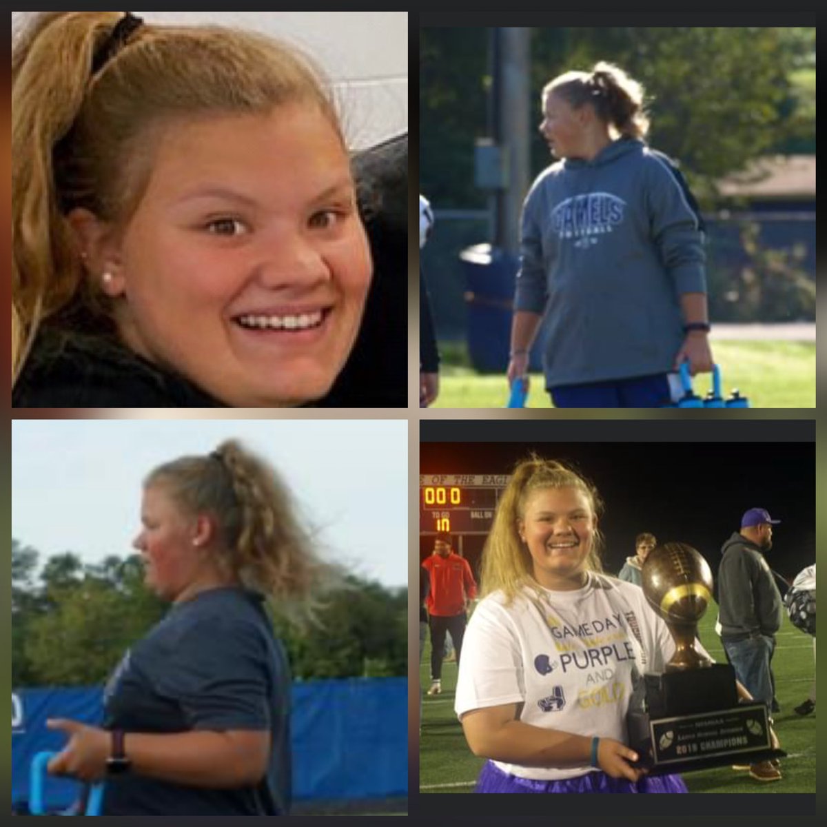 ChristiB21's tweet photo. Day 28 of meet CCHS Football Seniors: Cacee VonHandorf, H20 Girl. Cacee has been watergirl for our players since 6th grade.  She would occasionally take the water out onto the field, wearing her purple and yellow tutus, proudly showing her support for our team. ￼
#WINTogether https://t.co/txMPSExWoM