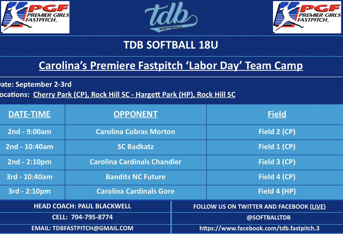 Great competition this weekend. Hoping for great weather in Rock Hill!!  Can’t wait to take the field with this group. Just may, be the best group yet!! #TEAM