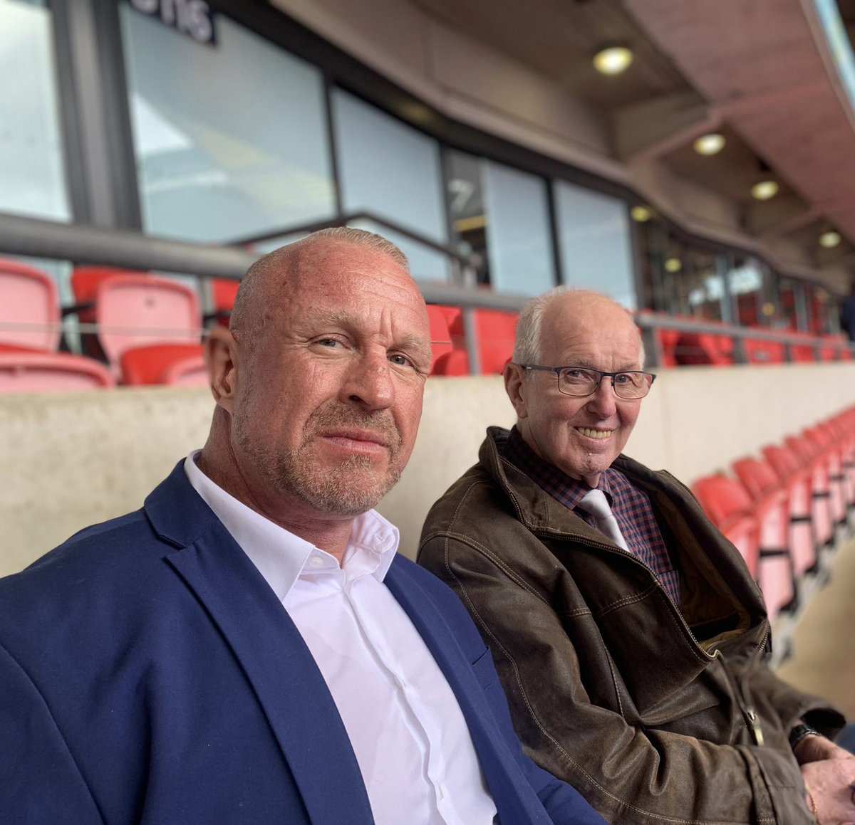 Two generations of British Professional Wrestlers cheering on the representatives of the current generation