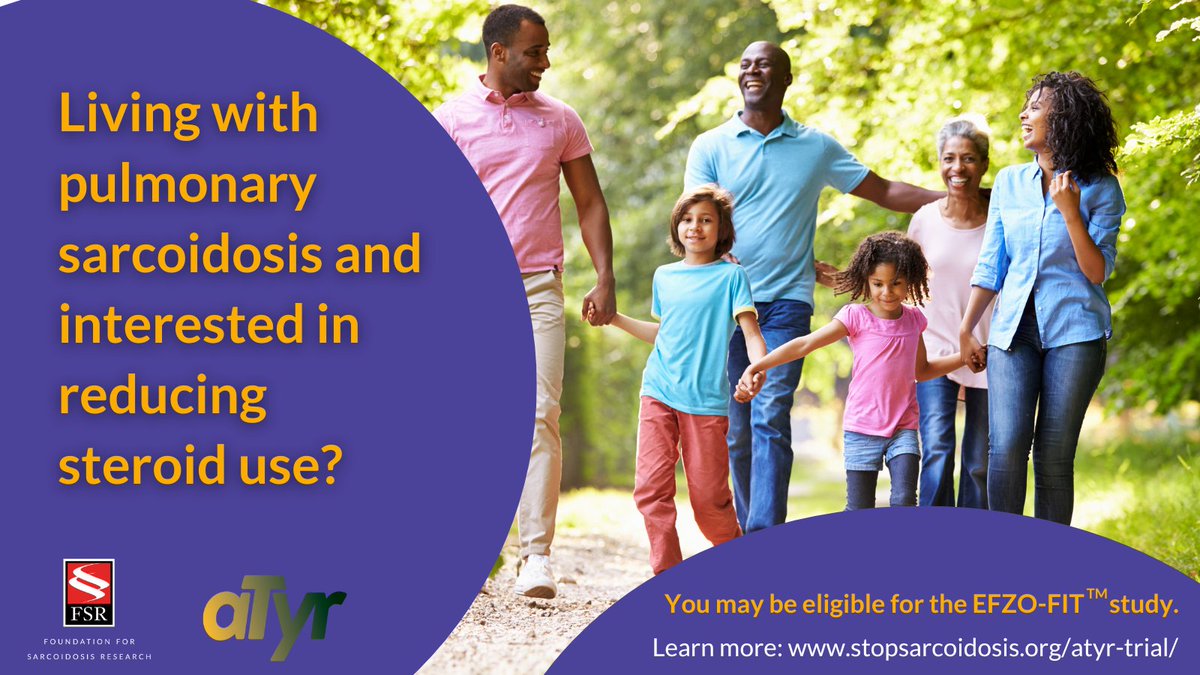 StopSarcoidosis's tweet photo. Living with pulmonary sarcoidosis and on steroids? You have options. US and International audiences.  Find out more here: https://t.co/0y77BuBkM1

#sarcoidosis #clinicaltrials #pulmonary #clinicalresearch #research #sarctwitter https://t.co/nz1Tft2zRY