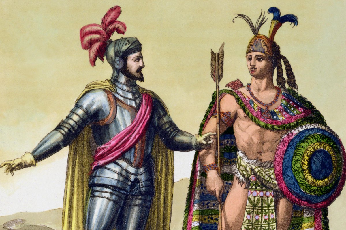 0xAlaric's tweet photo. CONQUISTADORS & RIOT TACTICS

1. Background:

In the New World, the Spanish faced a very different enemy than they were used to, on rough terrain and with comically few men. And yet they won, by virtue of superior tactics, technology, and training.

I believe they were ahead of their time.

By the late 15th and early 16th centuries, the Spanish had begun to adopt pike-and-shot tactics, leading to the eventual development of the full tercio, a massive formation of pikemen, swordsmen, and musketeers. Their formations were incredibly complex from a logistical standpoint, and based on fighting a large, similarly-organized force.

They typically maintained a core square formation to prevent being outmaneuvered or flanked by cavalry, still the most effective shock-troop tactic on the battlefield. Pikemen presented an almost-unbreakable first line on all sides, with swordsmen waiting to burst through and take out enemies who the pikemen couldn't. Meanwhile, gunners rotated around the outside of the formation, typically from the corners, to maintain a near-constant volley of fire. It was complex and relied on a ton of training... but it worked. Well.

In fact, it worked so well (and was such a core point of Spanish military society) that Spaniards in general were expected to know how to fight in such a formation. King Philip II, in need of men to fight in Flanders, successfully raised a tercio from Catalan criminals based on this assumption.

On top of this tactical prowess, Toledo steel was famed for its excellence in weaponry and armor. Contemporary Spanish swords could bend a full half-circle and return true; their armor was also top-notch.

And all of these aspects had been honed over the course of decades of combat across Europe and centuries of struggle against the Moors.

This was the military force unleashed in the New World.