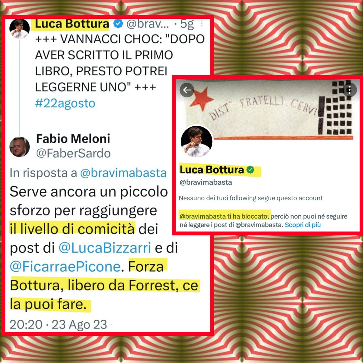 FaberSardo's tweet photo. È bastato un briciolo di umorismo per perdere l'opportunità di continuare a leggere le 'irresistibili' battute di Bottura @bravimabasta: mi ha bloccato! Credo che l'accenno a "Forrest", trasmissione cancellata dalla nuova dirigenza di viale Mazzini, lo abbia indispettito. https://t.co/vVUAGEKTvP