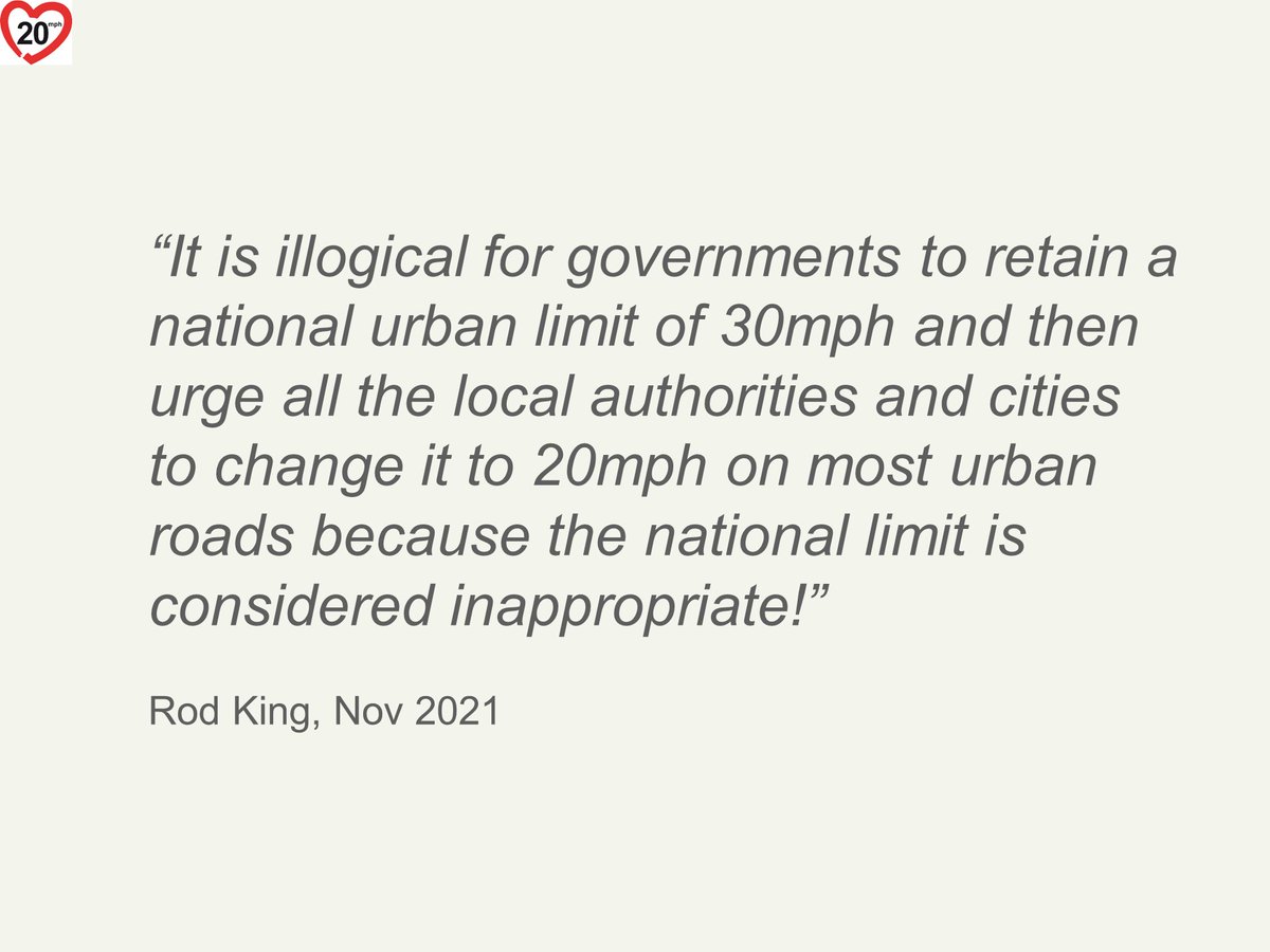 Meanwhile, in England the UKGov urges local highway authorities to set 20mph limits where they consider the national 30mph limit is wrong. So far 61 out of 153 have said 20's Plenty for most urban/village rds. When will UKGov recognise the problem is their national 30 limit?