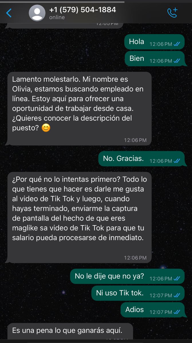 LuisMThen's tweet photo. 🚨CUIDADO🚨
HACKEO “Trabajo TIKTOK”

Andan trabajando con contactos de nuestra región, NO REVELEN datos personales por mas “insignificantes” que parezcan. 
Bloqueen y reporten esos contactos.

Posibles intentos:
- Cuentas whatsapp
- Cuentas de bancos
- Cuentas de redes sociales https://t.co/WGWRxIFLB8