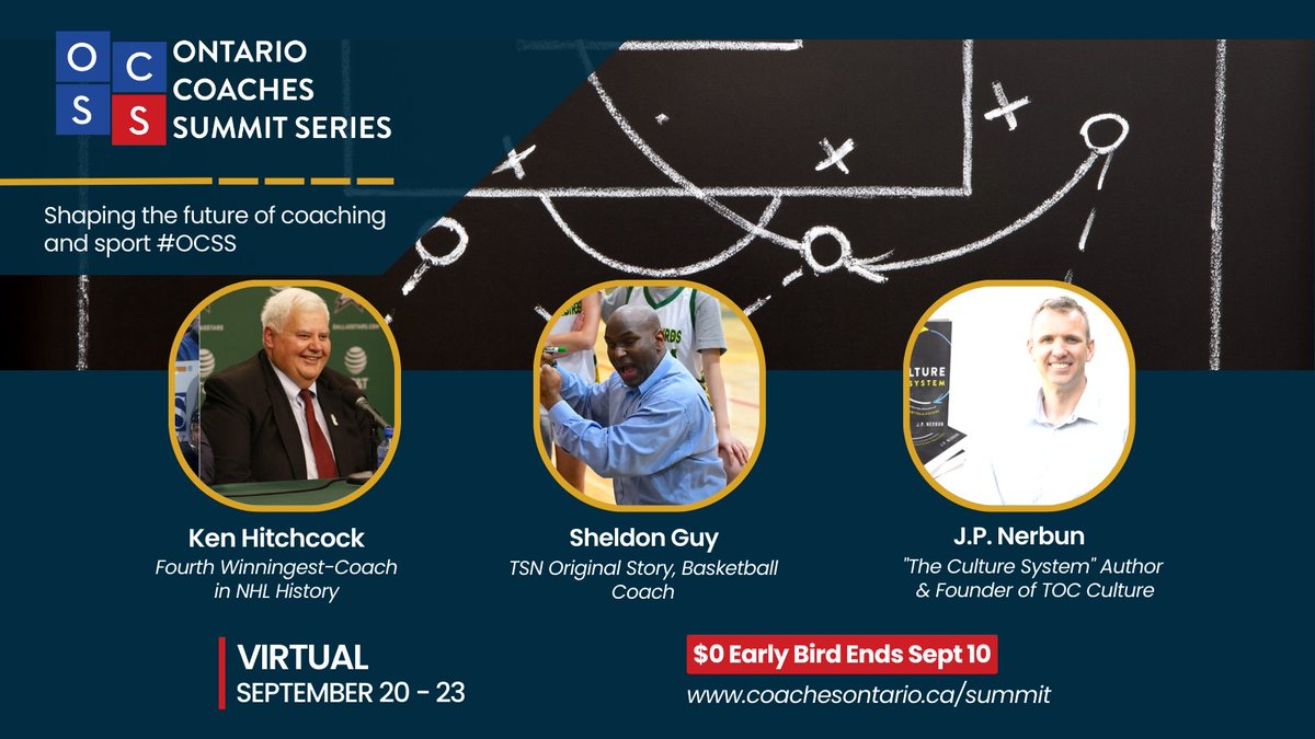 📣 Have you heard? The next #OCSS is coming virtually for $0 Sept 20-23, during National #CoachesWeek! 
Join top experts from around the world to shape the future of coaching and sport. 
$0 early bird expires Sept 10! 
🔗Learn more &amp; register at pheedloop.com/ocssncw/site/h…