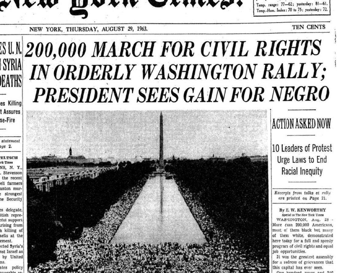 BeschlossDC's tweet photo. “200,000 March for Civil Rights 
In Orderly Washington Rally; President Sees Gain For Negro”--New York Times, reporting on sixty years ago today: https://t.co/2OLc8QKrSO