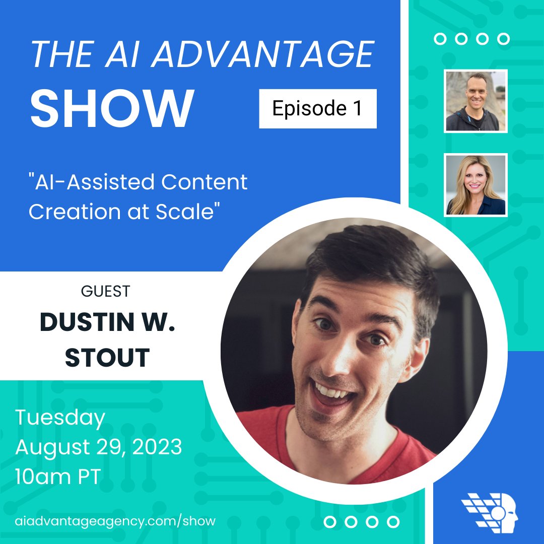 aiadvantage's tweet photo. 🎬Ready for an AI-induced plot twist in content creation? Join us with guest star @DustinWStout as he breaks down how @HeyMagai generates content at a large scale. Join the live action on 8/29 at 10am PT! https://t.co/WskILMQmr4 #AIAdvantageShow #ContentAtScale #AIForMarketing https://t.co/heGwqMyty4