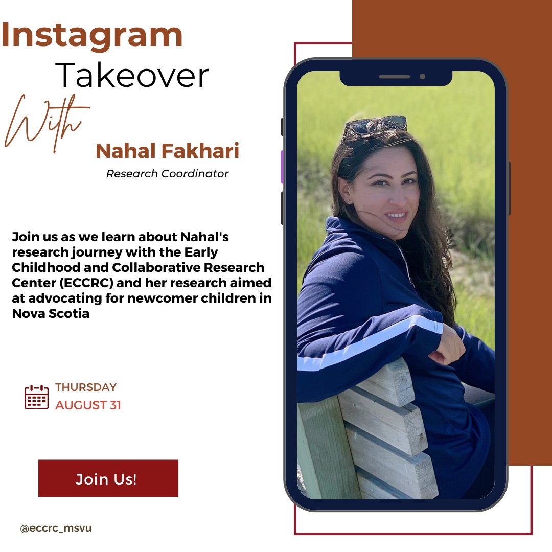 eccrc_msvu's tweet photo. โญThursay, August 31st- Expert Takeoverโญ
Let's make it a date on our Instagram platform as our team member and Research Coordinator, Nahal shares her journey at the ECCRC and her research passion aimed at advocating for newcomer families in Novascotia.
#ECCRC #earlyyears https://t.co/iAHd8sSciu