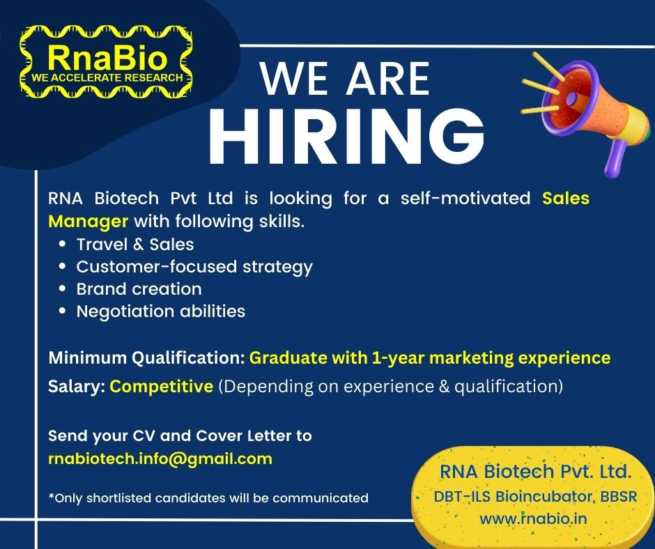 RNAbiotech's tweet photo. *SALES MANAGER*
Our company is seeking a talented and experienced Sales Manager to join our team. As a Sales Manager, you will be responsible for planning strategies to meet customer needs, creating brand recognition, analyzing market trends,to ensure the success of our products. https://t.co/W23SRJANiA