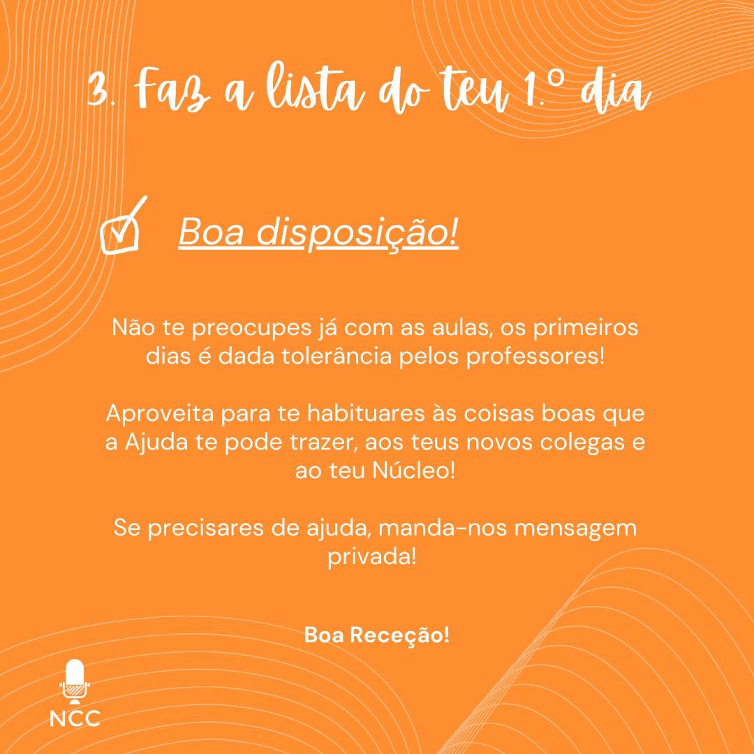 ncciscsp's tweet photo. Entrei em CC…
E Agora?
Se precisares de alojamento ou de informação sobre bolsas de estudo, a AE do ISCSP disponibilizou o Guia de Ação Social no seu Instagram.
O NCC está aqui para esclarecer quaisquer dúvidas que tenhas!
#BoasVindasCC #CCaloiro #CC #ISCSP #Ulisboa #ncc https://t.co/XkNmcPlNGb