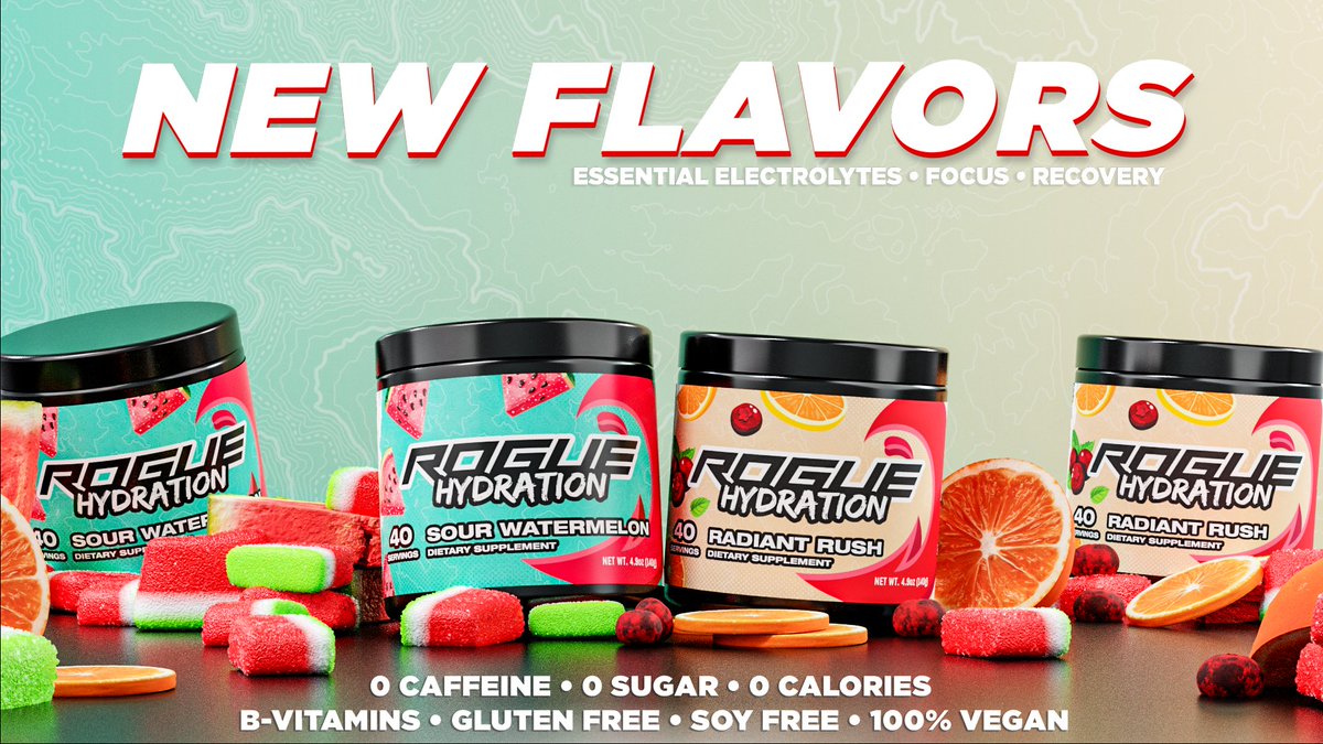 🔴TWO NEW FLAVORS🔴

We are THRILLED to announce not 1 but 2 brand new #RogueHydration flavors!

Introducing a new permanent flavor Sour Watermelon and a limited edition flavor Radiant Rush!

BOTH flavors drop this Thursday for our Labor Day Sale kickoff!
RogueEnergy.com