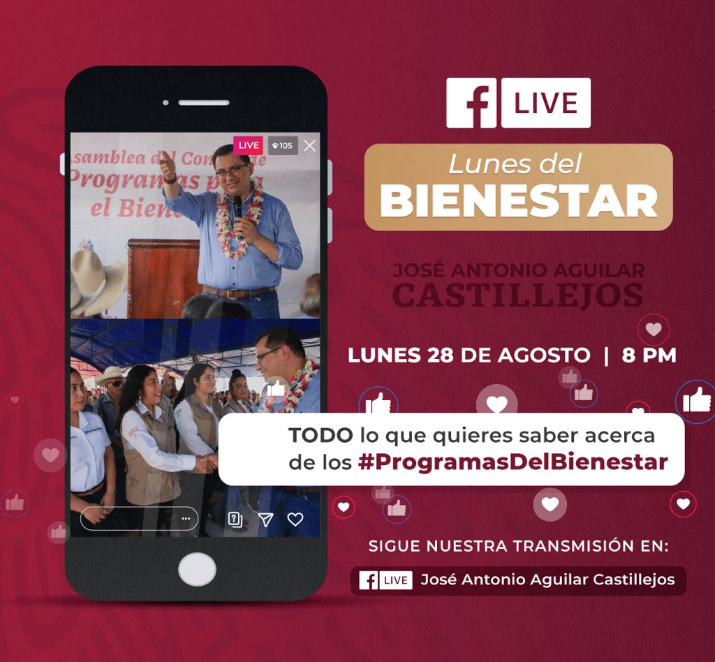 castillejoschis's tweet photo. ¡Excelente inicio de semana para todas y todos!

Hoy arrancamos una semana llena de #Bienestar, en esta nueva emisión que tendremos del  #LunesDelBienestar ; hablaremos de todas la novedades de los Programas para el Bienestar.

Nos vemos hoy en punto de las 8:00pm. https://t.co/J9LQIEeJxI