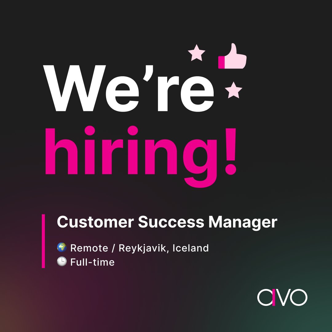 📣  Avo is hiring! Join Our Team as a Customer Success Manager! 

🌍 Remote / Reykjavik, Iceland
🕒  Full-time

Are you skilled in building strong relationships and solving complex challenges? Join our team and create more success stories with us. 🎉

app.beapplied.com/apply/vxokwy2l…
