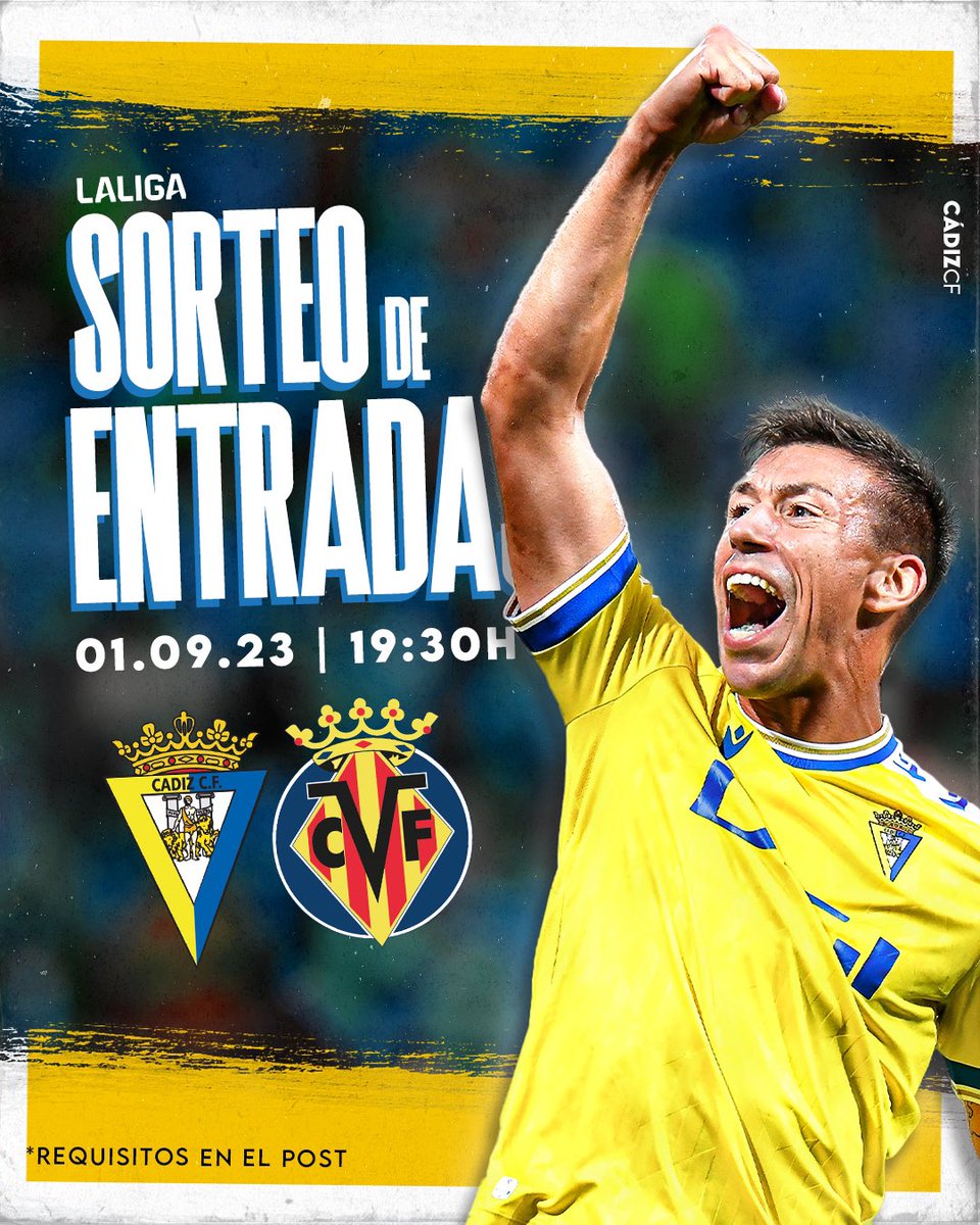 💛💙 ¡SORTEAMOS DOS ENTRADAS!

¿Quieres venir GRATIS al #CádizVillarreal de este viernes? 

1️⃣ RT y MG a este tuit 

2️⃣ Síguenos: <a href="/Cadiz_CF/">Cádiz Club de Fútbol</a>

3️⃣ Menciona a la persona que quieres que te acompañe