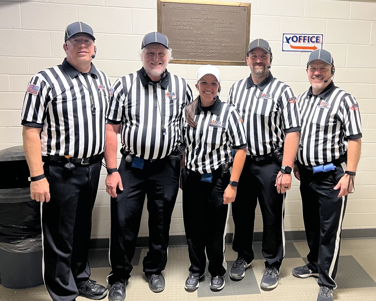 The @IHSAOfficials that worked the Week 1 #IHSA football game at Newton High School included Charleston native Amber May. Amber is one of, if not the first-ever, female to serve as the white hat on a crew working a varsity IHSA football game!!!