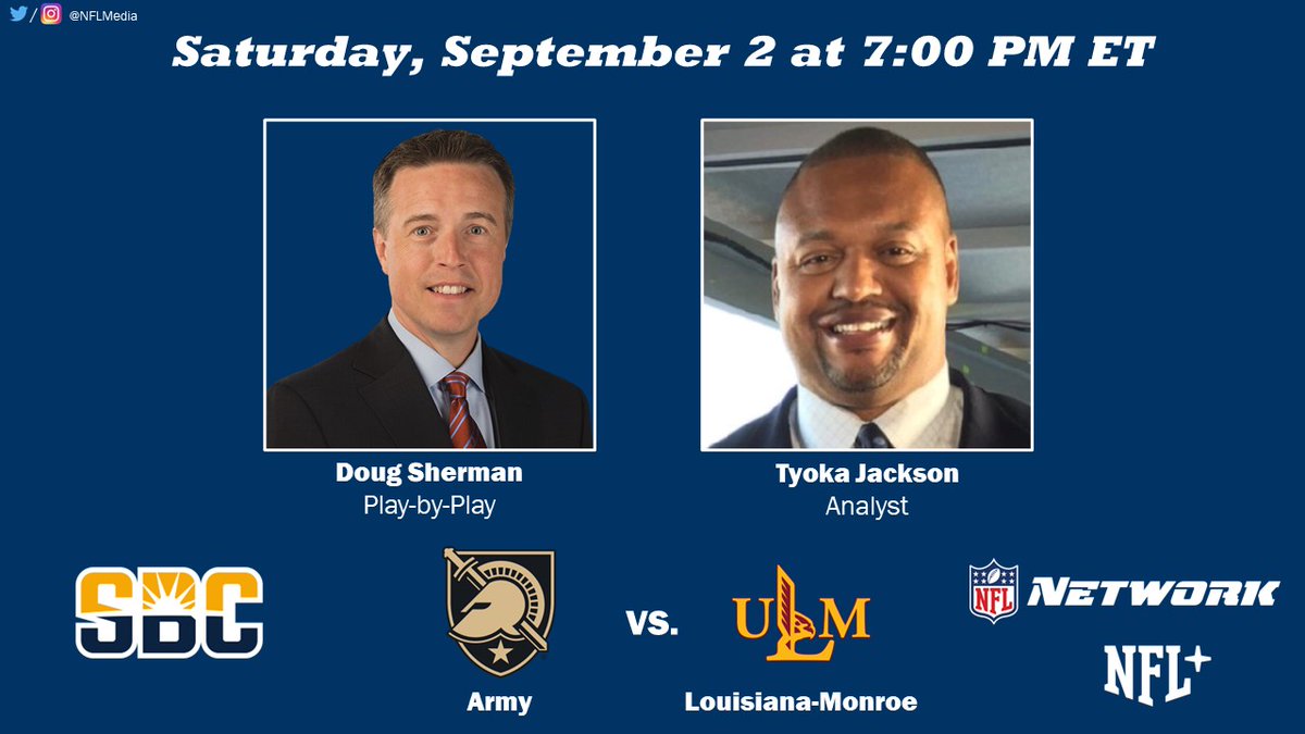 Saturday on <a href="/nflnetwork/">NFL Network</a> &amp; <a href="/NFL/">NFL</a>+

3p ET -- Brick City HBCU Kickoff Classic w/ <a href="/GSUFootball01/">Grambling State Football 🐯</a> vs. @Hampton_FB 

<a href="/AndrewSiciliano/">Andrew Siciliano</a> JC Pearson &amp; <a href="/marleewierda/">Marlee Wierda</a> 

7p ET -- <a href="/ArmyWP_Football/">Army Football</a> vs. <a href="/ULM_FB/">ULM Football</a> 

Doug Sherman &amp; <a href="/Tyknowsfootball/">Tyoka Jackson</a>