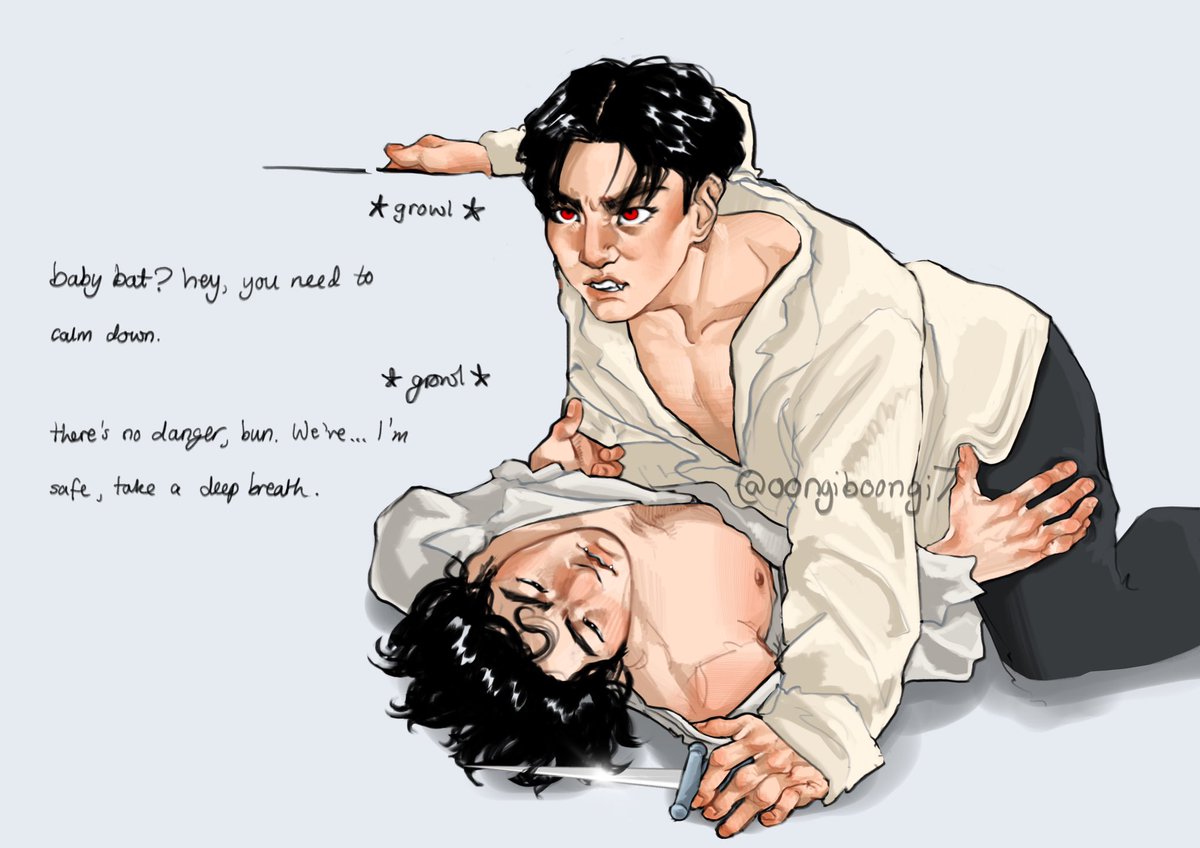 young bat koo is at a crucial part of his growth as a vampire, meaning his senses and protective instincts are heightened at any kind of minute danger, and it hits him halfway through training when he hears a knock at the door.

#yoonkookau #yoonkook