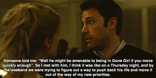 TheCinesthetic's tweet photo. Gone Girl DVD commentary is just David Fincher clowning on Ben Affleck. https://t.co/5bYFMq1VtS