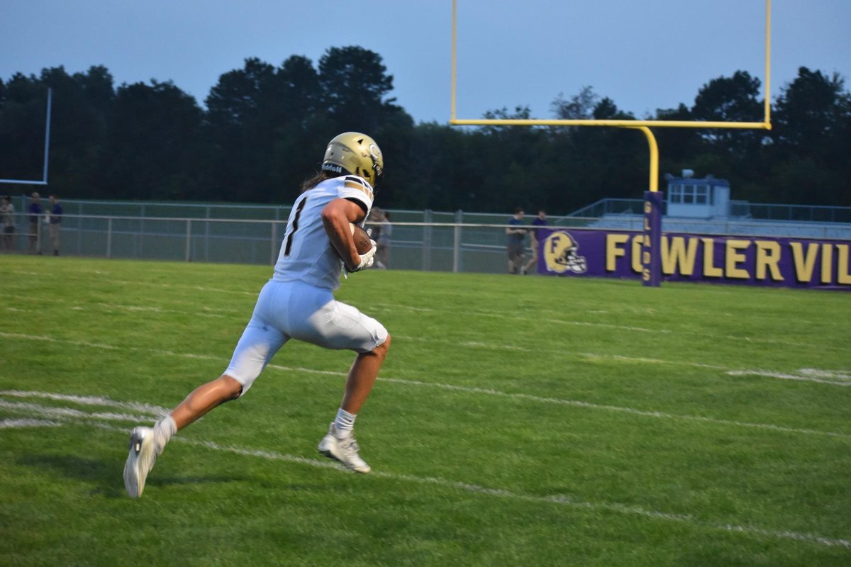 <a href="/Tarickbower1/">TBower1</a> on the way to the end zone for one of his two touchdowns in a 40-0 win for Corunna’s varsity football 🏈 team over Fowlerville last week. <a href="/CorunnaCavsFB/">Corunna Football</a>