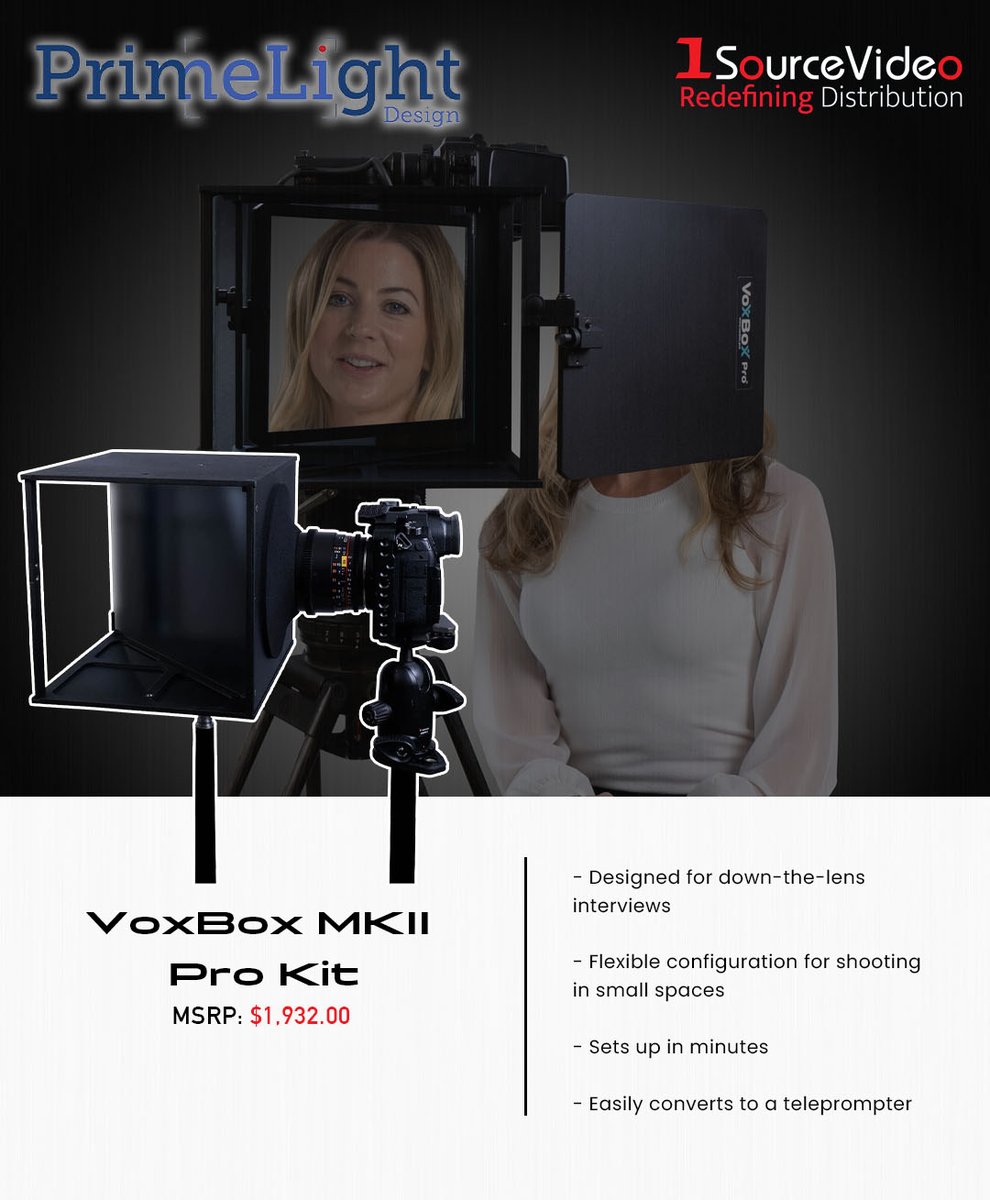 1sourcevideo's tweet photo. The VoxBox MKII Pro Kit by @PrimelightD is a mirror box that positions in front of the camera lens!
#PrimeLightDesign #1SourceVideo #teleprompters #VoxBoxPro #VoxBoxMKIIProKit #mirrorbox #downthelens #broadcast #livestreaming #videoproduction #filmmaking #RedefiningDistribution https://t.co/3aXFdAe6L7